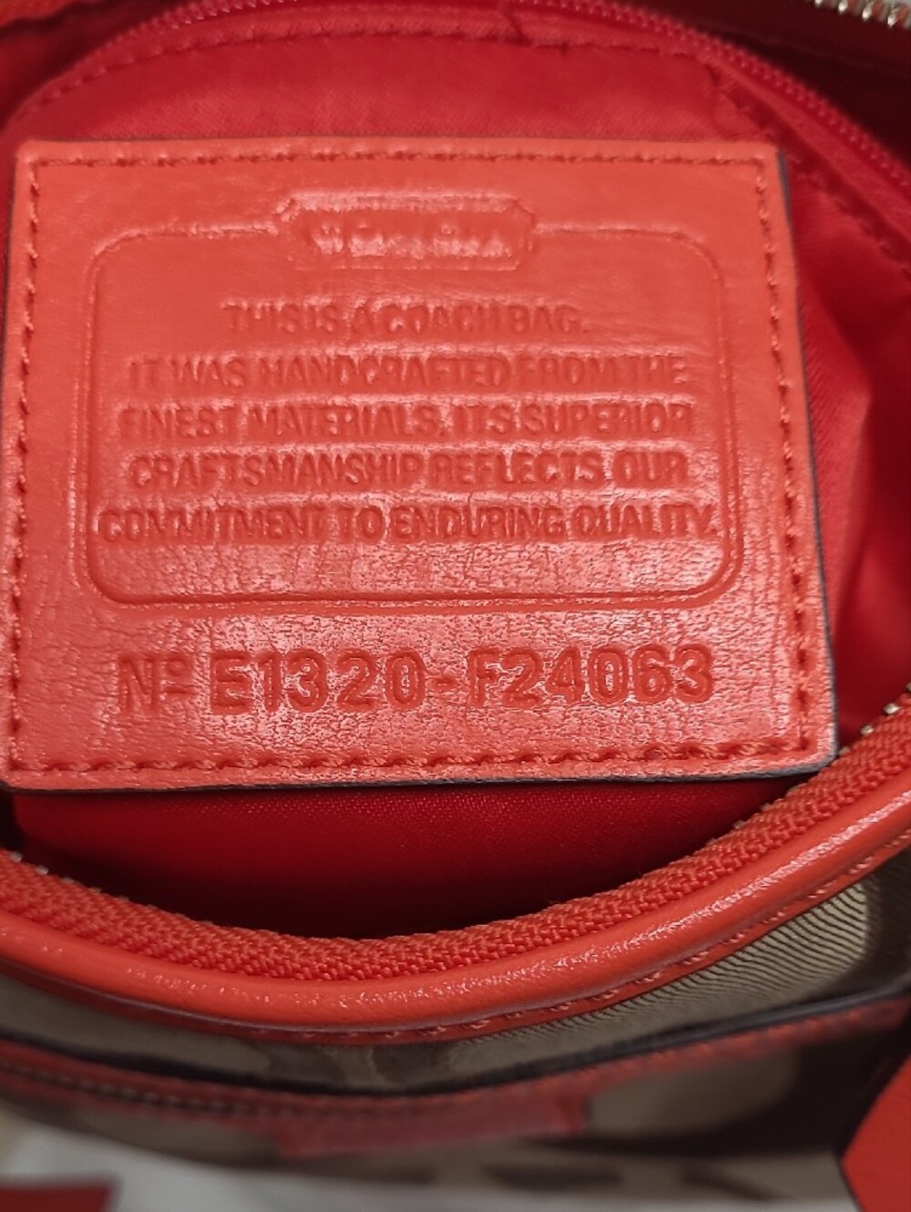 Coach Daisy Signature Canvas Crossbody / Shoulder Bag in Tan and Coral - Picture 4 of 6